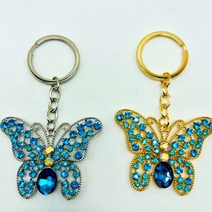 💙💚 Teal Crystal Butterfly Keychain Bag Charm – Silver or Gold